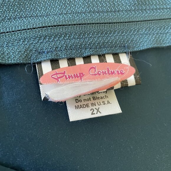 Pinup Couture Ava Faux Wrap Wiggle Dress Turquoise Satin 2X Retro Mad Men Glam - Picture 6 of 10